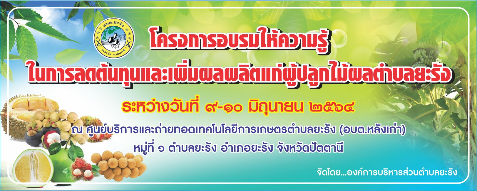 โคงการอบรมให้ความรู้ในการลดต้นทุนและเพิ่มผลผลิตแก่ผู้ปลูกไม้ผลตำบลยะรัง